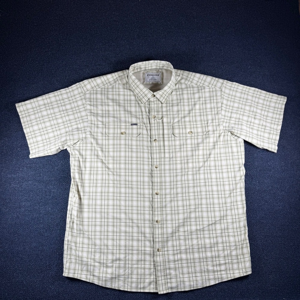 Poncho Outdoors Fishing Shirt Mens XL Chest25.5 Sage Green Plaid